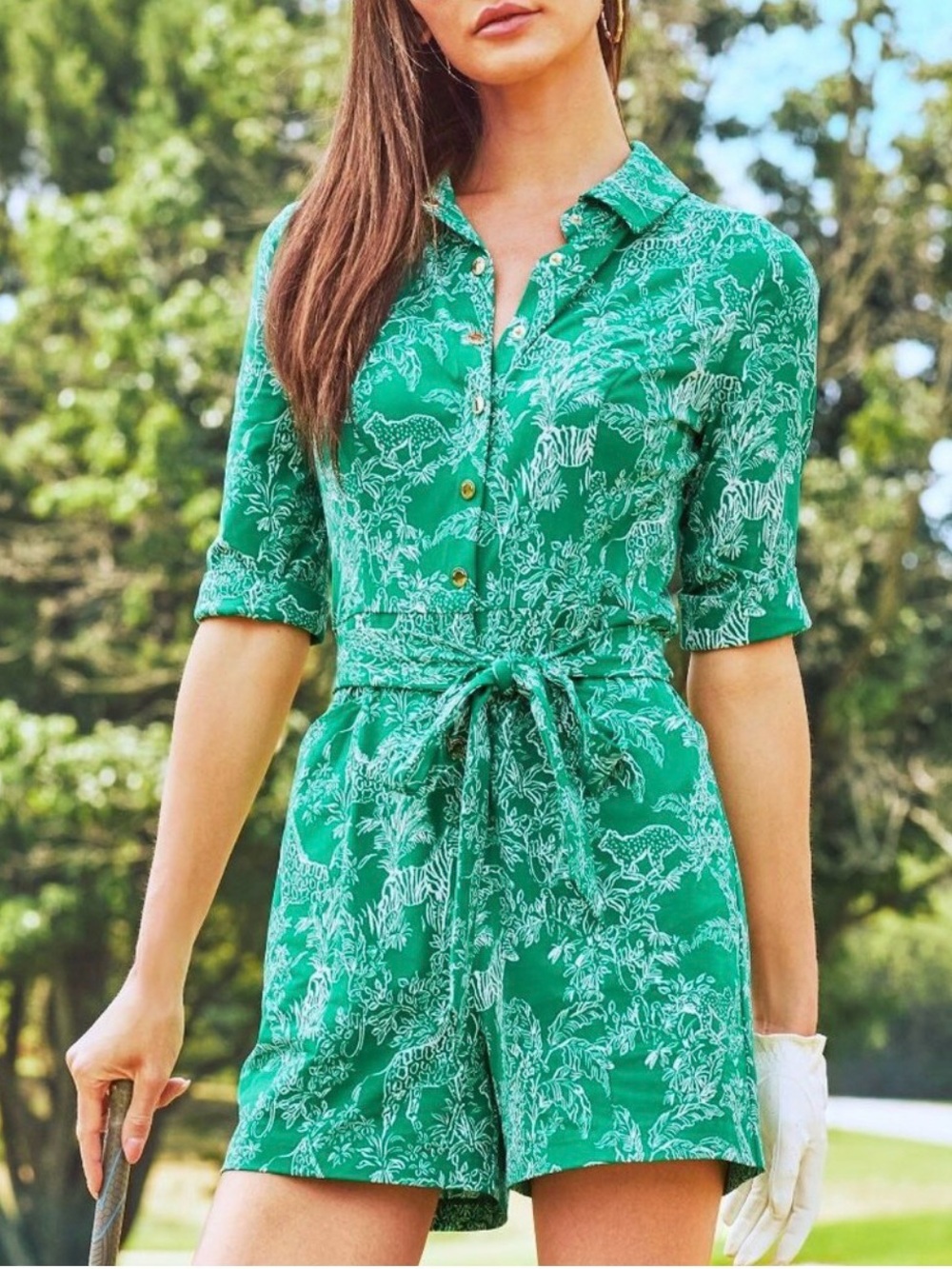 Lilly Pulitzer Sheldrake Romper Sz 10 Fiddle Green Safari Party New with Tags